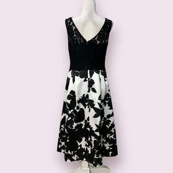 Ellen Tracy Size 12 Black Lace Floral Fit & Flare Midi Dress Formal Party - Picture 3 of 12